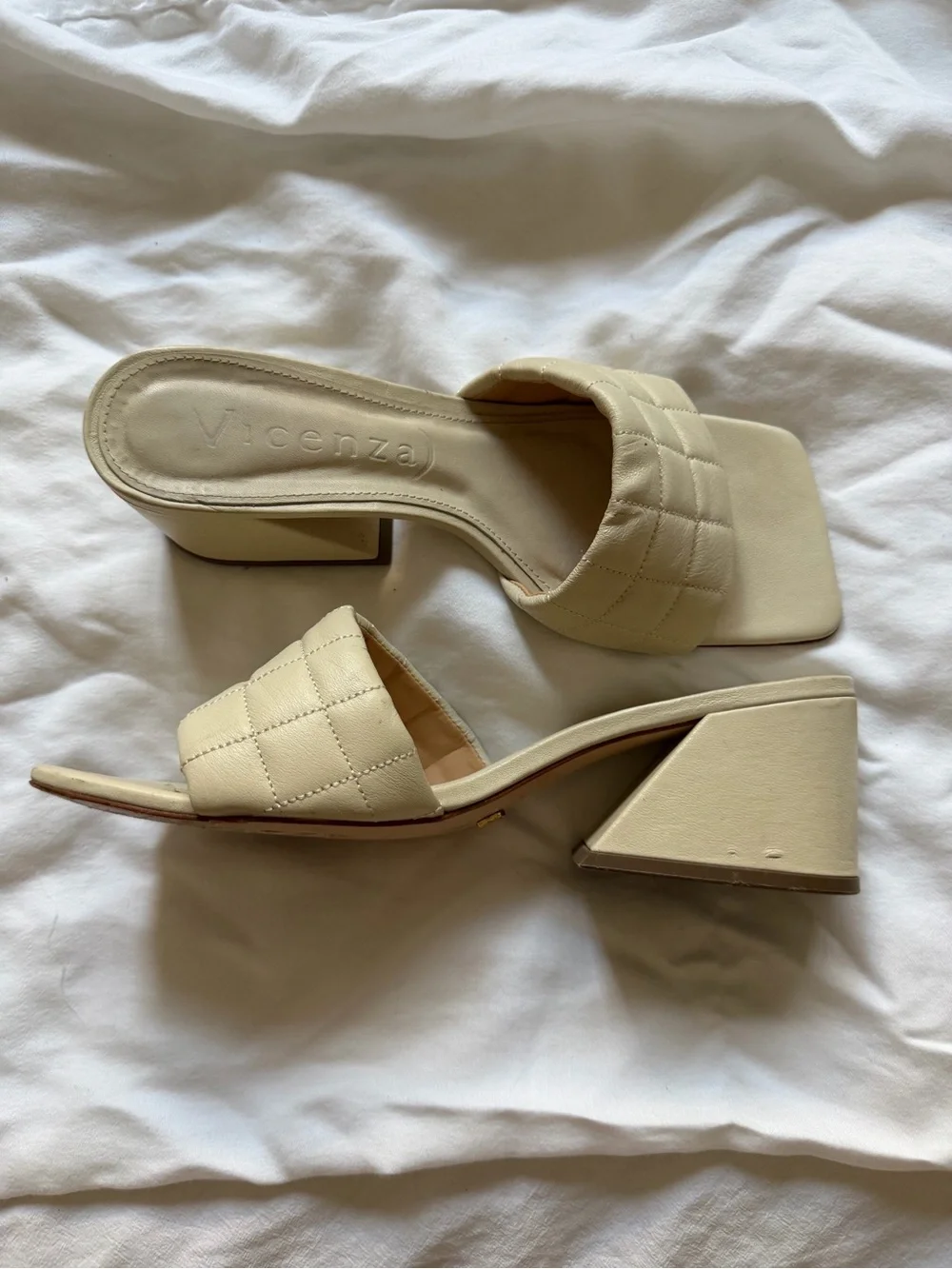 Vicenza from Free People Quilted Cream Square-Toe Mule